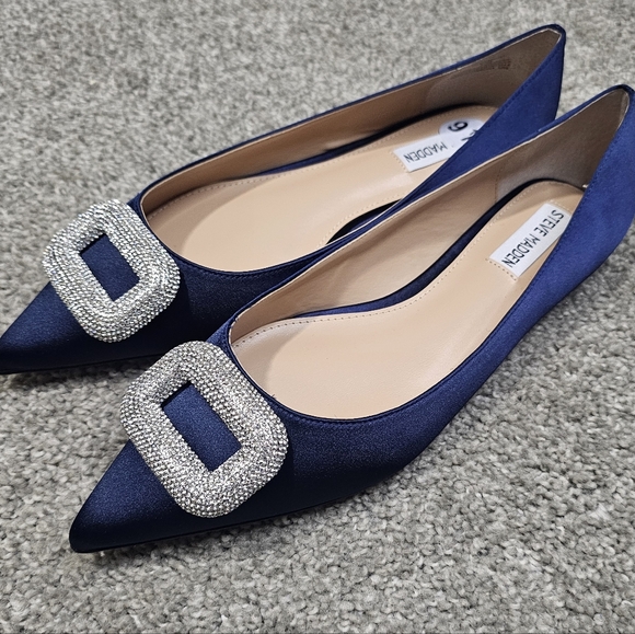 Steve Madden Navy Flats with Silver Buckle - Picture 2 of 5